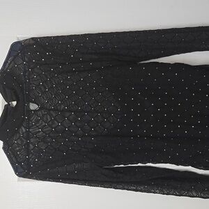Venus Black Long Sleeve Mesh Top with Rhinestones Size XL
